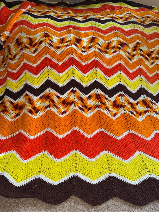 Hand Crafted Other - Hand Crafted Orange, Yellow, Brown Chevron Crochet Throw Blanket
